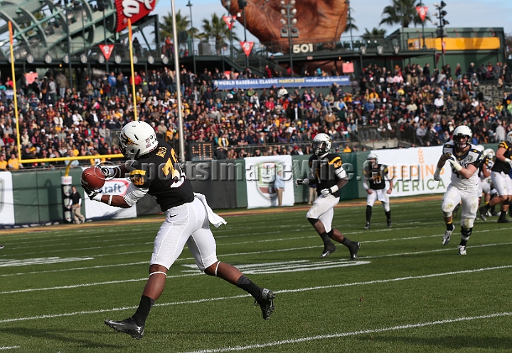 122912 Kraft SA-046.JPG - Dec 29, 2012; San Francisco, CA, USA; Arizona State Sun Devils wide receiver Jamal Miles (32) pulls in a pass against the Navy Midshipmen in the 2012 Kraft Fighting Hunger Bowl at AT&T Park.